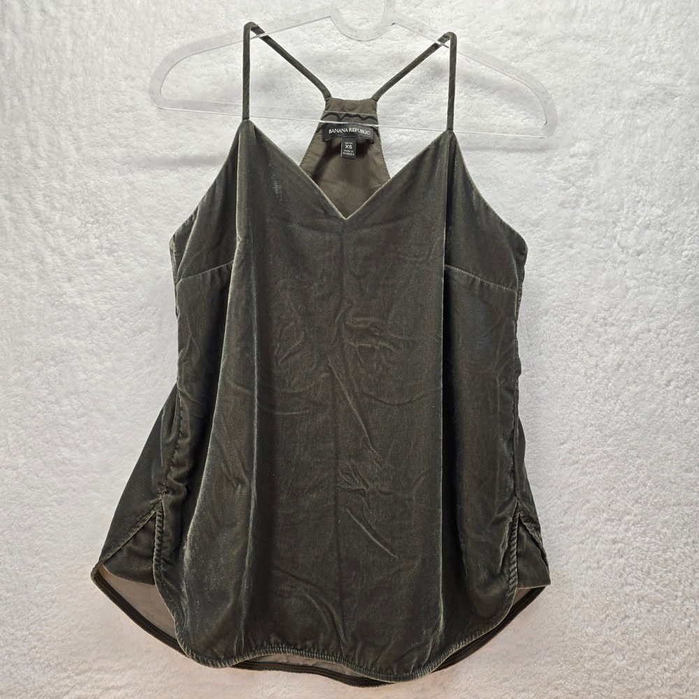 Y2K Banana Republic Velvet Cami Tank Go See Top‎ XS P Olive Goth Dark Academia